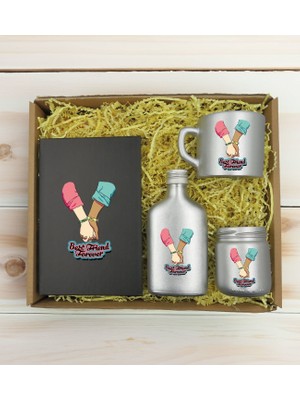 Bk Gift Kişiye Özel Isimli Dtf Best Friend Temalı Antrasit Defter & Gümüş Kahve Fincanı & Kolonya & Mum Hediye Seti-5, Arkadaşa Hediye, Doğum Günü Hediyesi