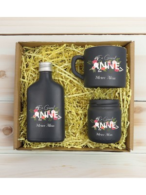 Bk Gift Kişiye Özel Isimli Dtf Anne Temalı Antrasit Kahve Fincanı & Kolonya & Mum Hediye Seti-1, Anneye Hediye, Anneler Günü Hediyesi