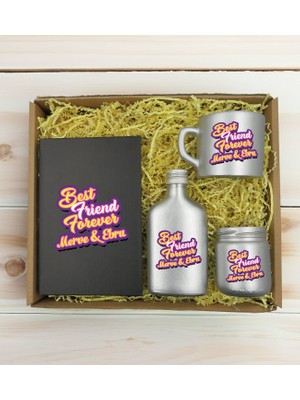 Bk Gift Kişiye Özel Isimli Dtf Best Friend Temalı Antrasit Defter & Gümüş Kahve Fincanı & Kolonya & Mum Hediye Seti-3, Arkadaşa Hediye, Doğum Günü Hediyesi