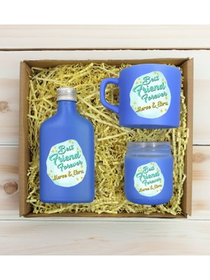Bk Gift Kişiye Özel Isimli Dtf Best Friend Temalı Mavi Kahve Fincanı & Kolonya & Mum Hediye Seti-2, Arkadaşa Hediye, Doğum Günü Hediyesi