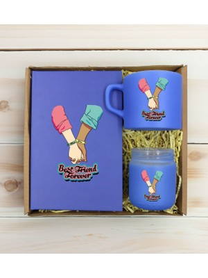 Bk Gift Kişiye Özel Isimli Dtf Best Friend Temalı Mavi Defter & Kahve Fincanı & Mum Hediye Seti-5, Arkadaşa Hediye, Doğum Günü Hediyesi