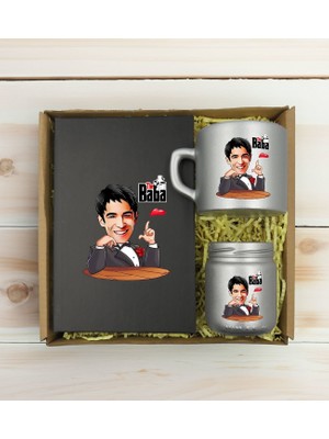 Bk Gift Kişiye Özel Dtf The Baba Karikatürlü Antrasit Defter & Gümüş Kahve Fincanı & Mum Hediye Seti-2, Babaya Hediye, Babalar Günü Hediyeleri