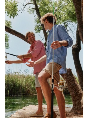 AC&Co / Altınyıldız Classics Erkek Fuşya Comfort Fit Rahat Kesim Düğmeli Yaka Casual Keten Gömlek