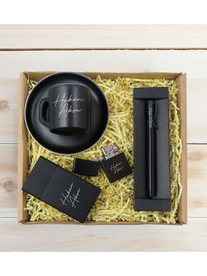 Bk Gift Kişiye Özel Isimli Siyah Türk Kahvesi Fincanı&metal Kalem&çakmak&sigara Kutusu Hediye Seti, Sevgiliye Hediye, Arkadaşa Hediye, Doğum Günü Hediyesi
