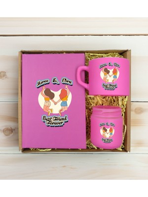 Bk Gift Kişiye Özel Isimli Dtf Best Friend Temalı Pembe Defter & Kahve Fincanı & Mum Hediye Seti-6, Arkadaşa Hediye, Doğum Günü Hediyesi