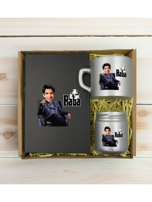 Bk Gift Kişiye Özel Dtf The Baba Karikatürlü Antrasit Defter & Gümüş Kahve Fincanı & Mum Hediye Seti-1, Babaya Hediye, Babalar Günü Hediyeleri