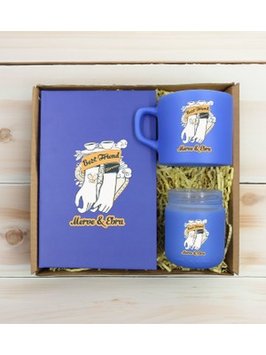 Bk Gift Kişiye Özel Isimli Dtf Best Friend Temalı Mavi Defter & Kahve Fincanı & Mum Hediye Seti-4, Arkadaşa Hediye, Doğum Günü Hediyesi