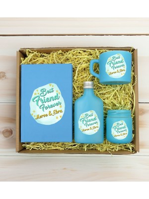 Bk Gift Kişiye Özel Isimli Dtf Best Friend Temalı Turkuaz Defter & Kahve Fincanı & Kolonya & Mum Hediye Seti-2, Arkadaşa Hediye, Doğum Günü Hediyesi