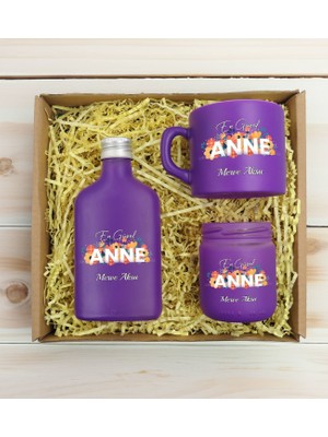 Bk Gift Kişiye Özel Isimli Dtf Anne Temalı Mor Kahve Fincanı & Kolonya & Mum Hediye Seti-2, Anneye Hediye, Anneler Günü Hediyesi