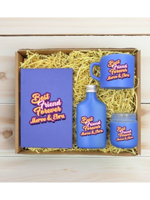 Bk Gift Kişiye Özel Isimli Dtf Best Friend Temalı Mavi Defter & Kahve Fincanı & Kolonya & Mum Hediye Seti-3, Arkadaşa Hediye, Doğum Günü Hediyesi