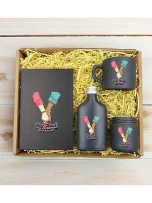 Bk Gift Kişiye Özel Isimli Dtf Best Friend Temalı Antrasit Defter & Kahve Fincanı & Kolonya & Mum Hediye Seti-5, Arkadaşa Hediye, Doğum Günü Hediyesi