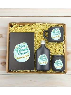 Bk Gift Kişiye Özel Isimli Dtf Best Friend Temalı Antrasit Defter & Kahve Fincanı & Kolonya & Mum Hediye Seti-2, Arkadaşa Hediye, Doğum Günü Hediyesi