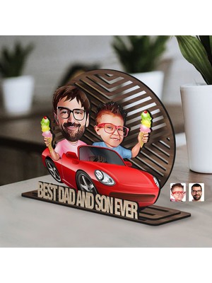 Bk Gift Kişiye Özel 3 Katmanlı Baba-Oğul Karikatürlü Ahşap Biblo-8, Babaya Hediye, Babalar Günü Hediyeleri