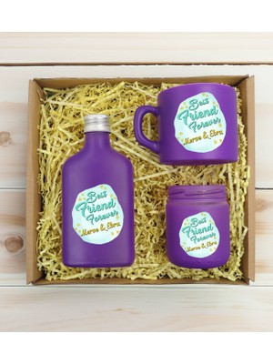 Bk Gift Kişiye Özel Isimli Dtf Best Friend Temalı Mor Kahve Fincanı & Kolonya & Mum Hediye Seti-2, Arkadaşa Hediye, Doğum Günü Hediyesi