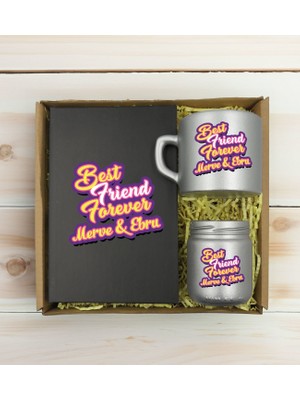 Bk Gift Kişiye Özel Isimli Dtf Best Friend Temalı Antrasit Defter & Gümüş Kahve Fincanı & Mum Hediye Seti-3, Arkadaşa Hediye, Doğum Günü Hediyesi