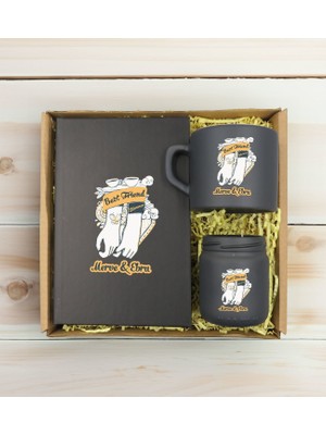 Bk Gift Kişiye Özel Isimli Dtf Best Friend Temalı Antrasit Defter & Kahve Fincanı & Mum Hediye Seti-4, Arkadaşa Hediye, Doğum Günü Hediyesi