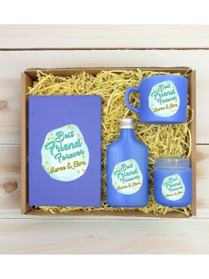 Bk Gift Kişiye Özel Isimli Dtf Best Friend Temalı Mavi Defter & Kahve Fincanı & Kolonya & Mum Hediye Seti-2, Arkadaşa Hediye, Doğum Günü Hediyesi