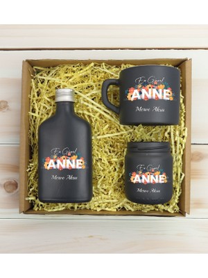 Bk Gift Kişiye Özel Isimli Dtf Anne Temalı Antrasit Kahve Fincanı & Kolonya & Mum Hediye Seti-2, Anneye Hediye, Anneler Günü Hediyesi