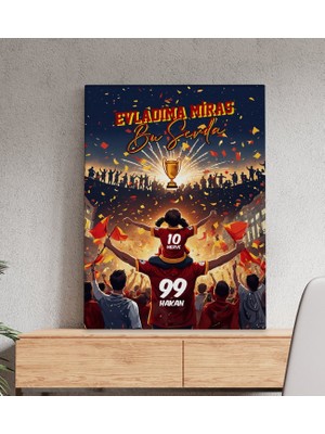 Bk Gift Kişiye Özel Isimli Baba-Kız Sarı Kırmızı Evladıma Miras Bu Sevda Kanvas Tablo-1 50X70CM, Ev Hediyesi, Doğum Günü Hediyesi, Taraftar Hediyesi