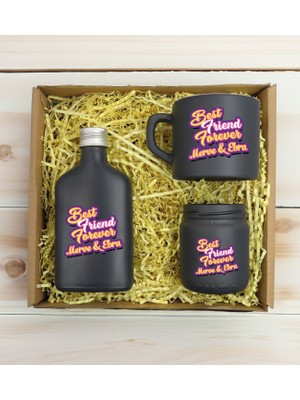 Bk Gift Kişiye Özel Isimli Dtf Best Friend Temalı Antrasit Kahve Fincanı & Kolonya & Mum Hediye Seti-3, Arkadaşa Hediye, Doğum Günü Hediyesi