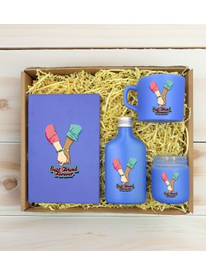 Bk Gift Kişiye Özel Isimli Dtf Best Friend Temalı Mavi Defter & Kahve Fincanı & Kolonya & Mum Hediye Seti-5, Arkadaşa Hediye, Doğum Günü Hediyesi