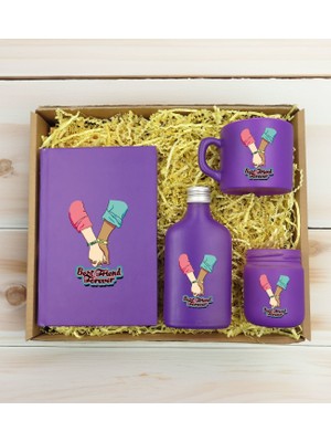 Bk Gift Kişiye Özel Isimli Dtf Best Friend Temalı Mor Defter & Kahve Fincanı & Kolonya & Mum Hediye Seti-5, Arkadaşa Hediye, Doğum Günü Hediyesi