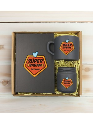 Bk Gift Kişiye Özel Isimli Dtf Baba Temalı Antrasit Defter & Kahve Fincanı & Mum Hediye Seti-1, Babaya Hediye, Babalar Günü Hediyeleri