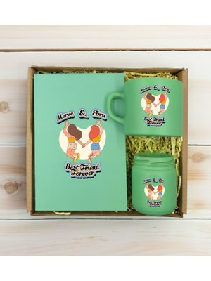 Bk Gift Kişiye Özel Isimli Dtf Best Friend Temalı Yeşil Defter & Kahve Fincanı & Mum Hediye Seti-6, Arkadaşa Hediye, Doğum Günü Hediyesi