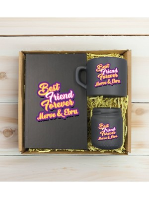 Bk Gift Kişiye Özel Isimli Dtf Best Friend Temalı Antrasit Defter & Kahve Fincanı & Mum Hediye Seti-3, Arkadaşa Hediye, Doğum Günü Hediyesi