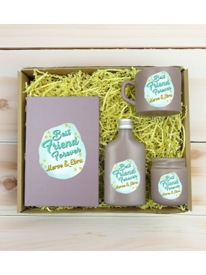 Bk Gift Kişiye Özel Isimli Dtf Best Friend Temalı Mat Gri Defter & Kahve Fincanı & Kolonya & Mum Hediye Seti-2, Arkadaşa Hediye, Doğum Günü Hediyesi
