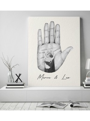 Bk Gift Kişiye Özel Isimli El ve Pati Tasarımlı Siyah Beyaz Kanvas Tablo-4 50X70, Ev Dekorasyonu, Arkadaşa Hediye