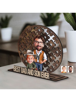 Bk Gift Kişiye Özel 3 Katmanlı Baba-Oğul Karikatürlü Ahşap Biblo-1, Babaya Hediye, Babalar Günü Hediyeleri