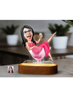 Bk Gift Kişiye Özel Kadın Karikatürlü Dekoratif 3D Biblo LED Işıklı Gece Lambası-3, Sevgiliye Hediye, Arkadaşa Hediye, Doğum Günü Hediyesi