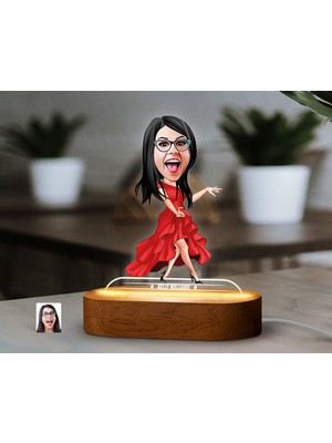 Bk Gift Kişiye Özel Kadın Karikatürlü Dekoratif 3D Biblo LED Işıklı Gece Lambası-2, Sevgiliye Hediye, Arkadaşa Hediye, Doğum Günü Hediyesi