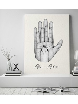 Bk Gift Kişiye Özel Isimli Aile ve Pati Tasarımlı Siyah Beyaz Kanvas Tablo-1 50X70, Ev Dekorasyonu, Arkadaşa Hediye