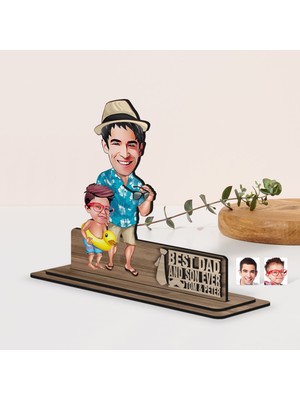Bk Gift Kişiye Özel 3D Kabartma Isimli Baba-Oğul Karikatürlü Ahşap Biblo-10, Babaya Hediye, Babalar Günü Hediyeleri