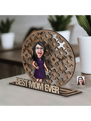 Bk Gift Kişiye Özel 3 Katmanlı Anne Karikatürlü Ahşap Biblo-4 Anneye Hediye, Anneler Günü Hediyeleri