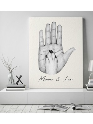 Bk Gift Kişiye Özel Isimli El ve Pati Tasarımlı Siyah Beyaz Kanvas Tablo-3 50X70, Ev Dekorasyonu, Arkadaşa Hediye