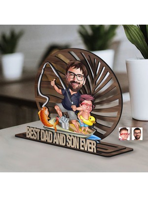 Bk Gift Kişiye Özel 3 Katmanlı Baba-Oğul Karikatürlü Ahşap Biblo-12, Babaya Hediye, Babalar Günü Hediyeleri