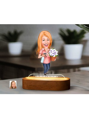 Bk Gift Kişiye Özel Kadın Karikatürlü Dekoratif 3D Biblo LED Işıklı Gece Lambası-6, Sevgiliye Hediye, Arkadaşa Hediye, Doğum Günü Hediyesi