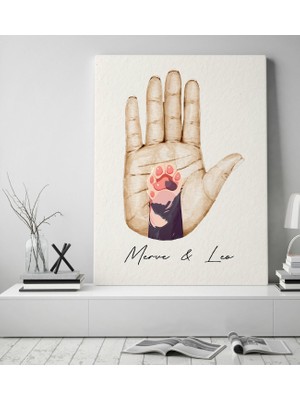 Bk Gift Kişiye Özel Isimli El ve Pati Tasarımlı Renkli Kanvas Tablo-4 50X70, Ev Dekorasyonu, Arkadaşa Hediye