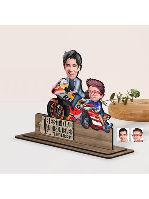 Bk Gift Kişiye Özel 3D Kabartma Isimli Baba-Oğul Karikatürlü Ahşap Biblo-3, Babaya Hediye, Babalar Günü Hediyeleri