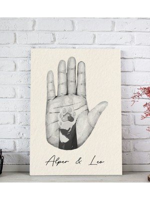 Bk Gift Kişiye Özel Isimli El ve Pati Tasarımlı Siyah Beyaz Kanvas Tablo-1 20X30, Ev Dekorasyonu, Arkadaşa Hediye