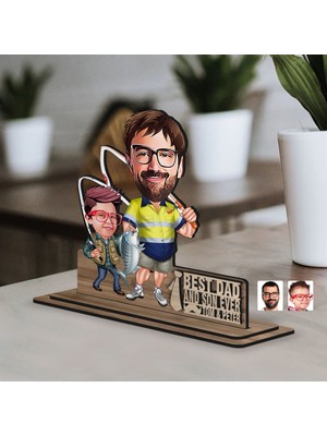 Bk Gift Kişiye Özel 3D Kabartma Isimli Baba-Oğul Karikatürlü Ahşap Biblo-12, Babaya Hediye, Babalar Günü Hediyeleri