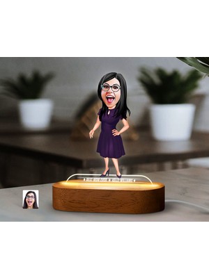 Bk Gift Kişiye Özel Kadın Karikatürlü Dekoratif 3D Biblo LED Işıklı Gece Lambası-1, Sevgiliye Hediye, Arkadaşa Hediye, Doğum Günü Hediyesi