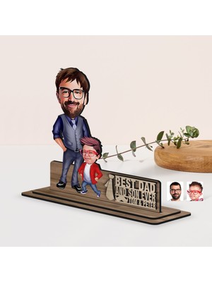 Bk Gift Kişiye Özel 3D Kabartma Isimli Baba-Oğul Karikatürlü Ahşap Biblo-2, Babaya Hediye, Babalar Günü Hediyeleri