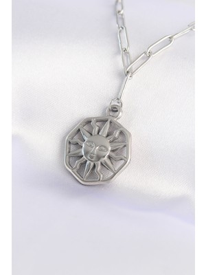Callerrons Accessories  316L Çelik Zincir Gümüş Renk Güneş Kolye - EBJ240601W24621