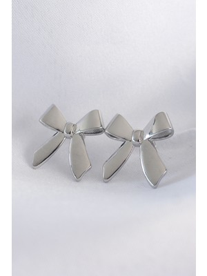 Callerrons Accessories  Pirinç Gümüş Renk Düz Plaka Fiyonk Küpe - EBJ240601W24548