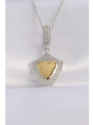 Callerrons Accessories  316L Çelik Zincir Gümüş Renk Zirkon Taşlı Tasarım Altın Renk Kalp Kolye - EBJ240601W24637