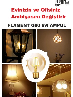 Flyonlook Kırılmaz  Gövde Özel Tasarım Flament G80 6W Ampul Dim Edilebilir LED Işık Radyasyon Yaymaz